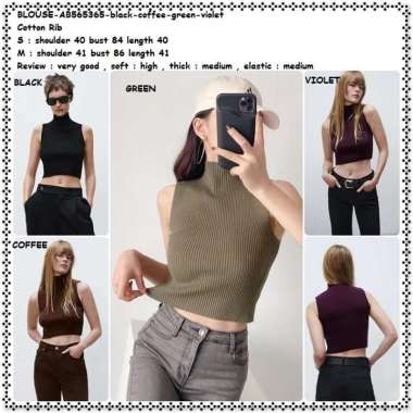 AB565365 Atasan Rajut Turtle Tank Top Blouse Wanita Korea Hitam Army
