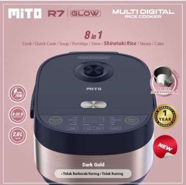 MITO R7 RICE COOKER GLOW DIGITAL 8IN1 kapasitas 2Liter Gold