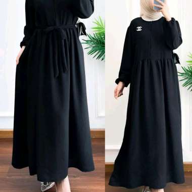 NEW Liana Midi Dress - Dress crinkle - Gamis polos adem - Dress simpel hitam