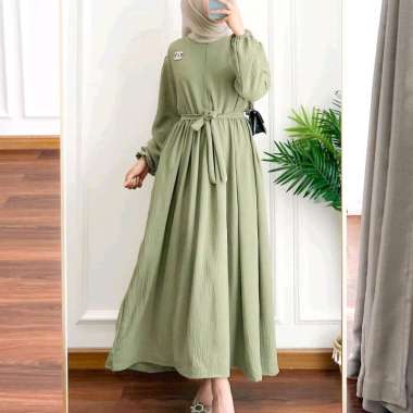 NEW Liana Midi Dress - Dress crinkle - Gamis polos adem - Dress simpel sage green
