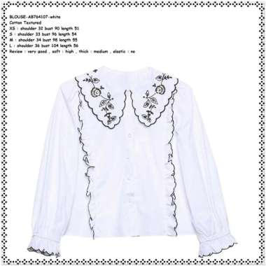 AB764107 Baju Atasan Kemeja Bordir Boho Wanita Korea Import Putih