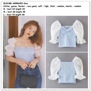 AB956493 Baju Atasan Sabrina Crop Top Blouse Wanita Korea Import Biru
