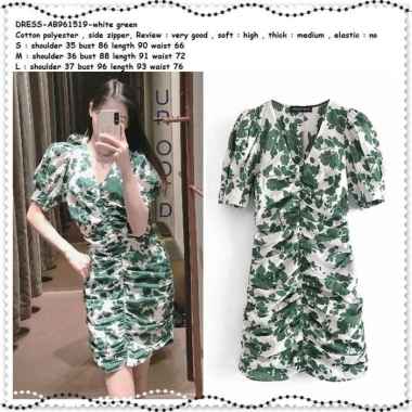 AB961519 Wrinkle Mini Dress Pesta Bodycon Wanita Korea Import Green