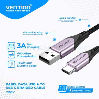 Vention Kabel Data Type C Quick Charge Fast Charging Samsung Xiaomi 2 Meter COD Purple