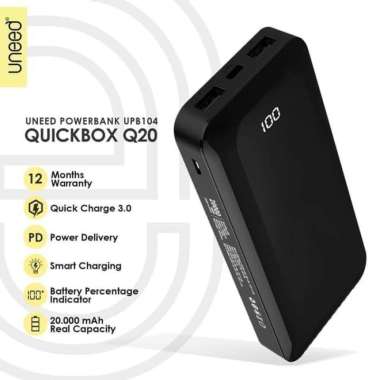 UNEED QuickBox Q20 Powerbank 20000mAh Quick Charge 3.0 & PD - UPB104