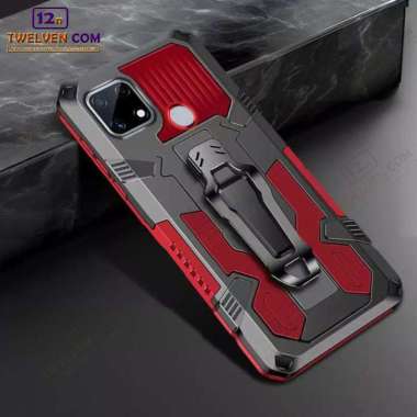 Case Shockproof Oppo A15s Armor Hardcase Stand Clip Warna Merah
