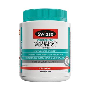 SWISSE Ultiboost Odourless High Strength Wild Fish Oil Suplemen Kesehatan [1500mg/ 400 Caps] EXP MAR
