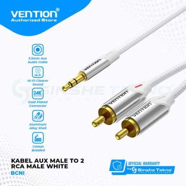 Vention Kabel Audio Aux 3.5mm to 2RCA Male Stereo Premium Design 10 Meter BCN Silver