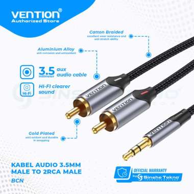 Vention Kabel Audio Aux 3.5mm to 2RCA Male Stereo Premium Design 10 Meter BCN Black