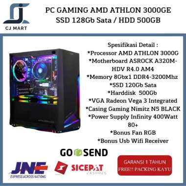 PC GAMING AMD ATHLON 3000GE SSD 128Gb Sata / HDD 500GB