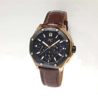 AC Collection 9601BFL Jam Tangan Wanita Multifunction Kulit Black Rosegold