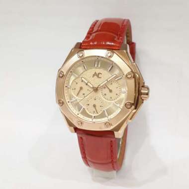 AC Collection 9601BFL Jam Tangan Wanita Multifunction Kulit Rosegold Red