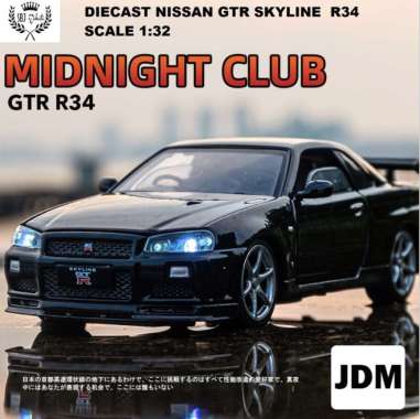 Diecast Miniatur Mobil NISSAN GTR SKYLINE R34 MIDNIGHT CLUB SKALA 1:32 Hitam warna