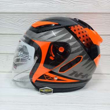 Helm NHK R1 Motif Bizare Orange Fluorecent Silver Oren Flo Stabilo Silver Double Visor Half Face M
