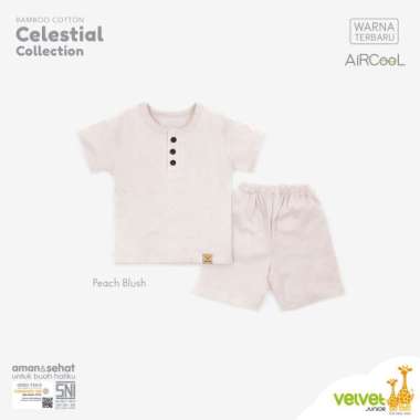 Velvet Junior Bamboo Cotton Celestial Setelan Kancing Dada Pendek + Celana Pendek Peach No.5