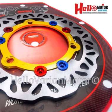 Cakram Floating Disc SHOWA NMAX Set Depan dan Belakang Gold/Blue warna