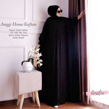 Puspa Kaftan Wanita Rayon Premium Kaftan Jumbo Batik Dress Gamis Bigsize LD 160 cm Kaftan Anggi Blac
