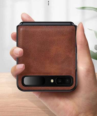 Samsung Galaxy Z Flip Case Premium Leather Case Hard Back Original Cokelat