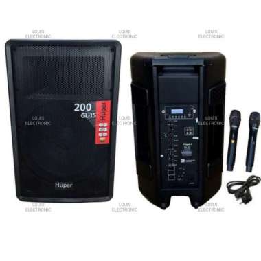 Speaker Portable HUPER GL15 GL 15 + 2 Mic Wireless 15 Inch ORIGINAL