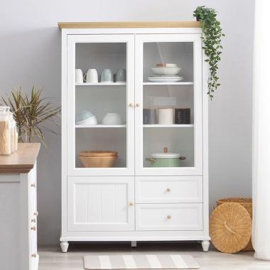 Dekoruma Kanou Lemari Kabinet Dapur Pintu Kaca - High Kitchen Cabinet 2 Laci Susun Putih
