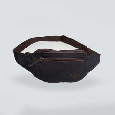Tas Selempang Waistbag Pinggang Canvas Waist Bag Kanvas TEBAL Anti Air dan Kulit Asli Black