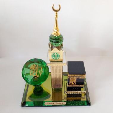 Kabah Menara Jam Tower Mekah Miniatur Kristal Hijau -