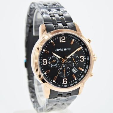 Christ Verra  Jam Tangan Pria [75018g] Black Rose Gold Black