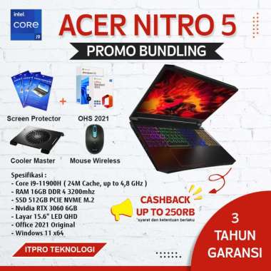 Laptop Gaming Acer Nitro 5 AN515-57- 921P - Core i9-11900H 16GB 512GB RTX3060 QHD W11 OHS 2021 ( Lap