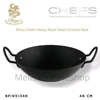 Bima Chefs Heavy Black Steel Chinese Wok Penggorengan Wajan Kuali 46cm 1,8mm BP1951346