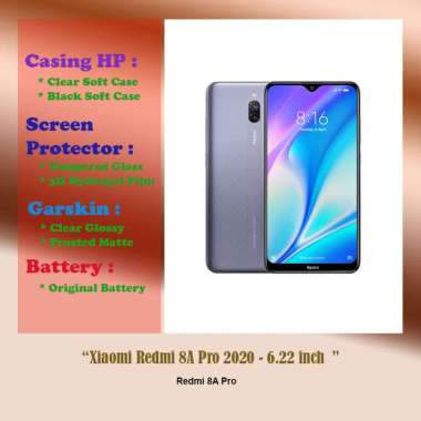 Xiaomi Redmi 8A Pro 2020 - 6.22 inch - Case - Screen Protector - Battery - Dll Black Soft Case