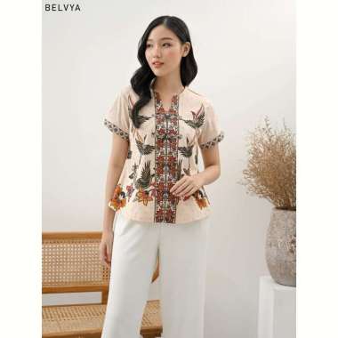 Evercloth Belvya Blouse Wanita Atasan Wanita Blouse Batik Wanita Lengan Pendek Atasan Batik XXL