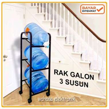 rak galon 3 susun roda / besi kokoh hitam