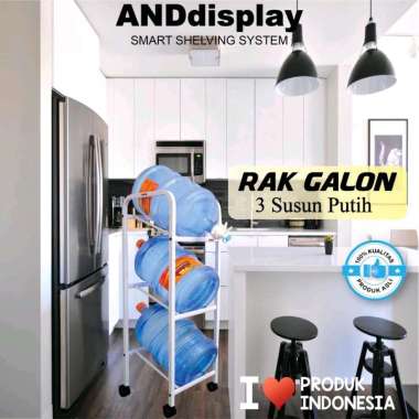 rak galon 3 susun roda / besi kokoh putih