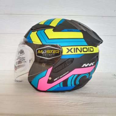 HELM NHK R1 Xinoid Helm Half Face Double Visor - Black/Yellow Blue Doff L