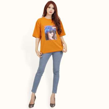 Kaos oversized Lengan pendek wanita Gaya Korea print DTF - Jfashion Indrarini Kuning