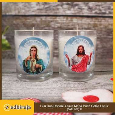 Lilin Ibadah Doa Rohani Gelas Yesus Dan Maria Putih Stearin (5x6 cm) - Yesus 2pcs Yesus - Yesus