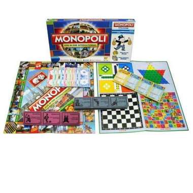 Mainan Keluarga 5 in 1 Monopoli alma Ular Tangga Ludo Catur