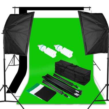 Paket Lengkap Foto Studio Lighting Kit Youtube Vlog Unboxing Backdrop