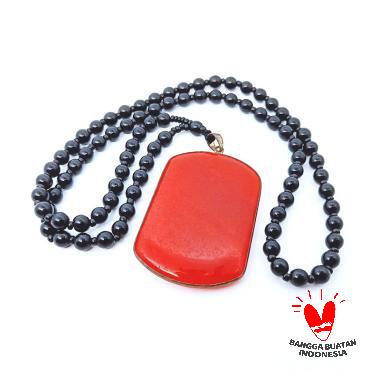 Vee Kotak Batu Giok Kalung Liontin Merah