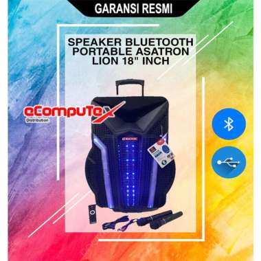 SPEAKER BLUETOOTH PORTABLE ASATRON LION 18 INCH KARAOKE + 2 MIC KOPER GARANSI RESMI