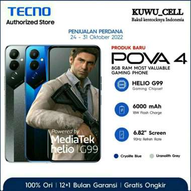 TECNO POVA 4 RAM 8+5GB* + 128GB [Helio G99, 6.82" HD+ 90Hz, NFC, 6000mAh 18W, 50MP, Android 12,Hard 