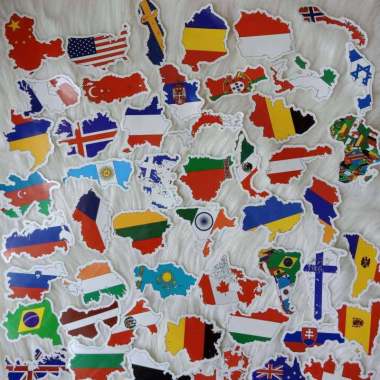 BOOK MANIA Bendera Negara  Sticker Bergambar for Laptop/ Mobil/ Koper [50 pcs] Multicolour