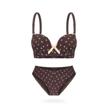 You've (YouHave) BH Set Bra Set Wanita Kawat Busa Sedang Cup B Kait 3 200026 Brown 36