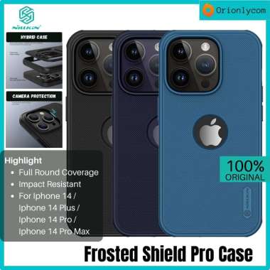 Case Iphone 14 / Plus / Pro / Pro Max NILLKIN Frosted Pro Logo CutOut Hybrid Casing Iphone 14 Deep P