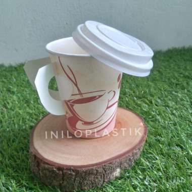 Paper cup coffee 9oz Motif / Gelas kopi / Gelas Kertas Handle [1pack] Dengan tutup