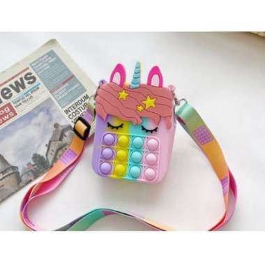 TAS POP IT RUBBER JELLY TAS ANAK POP IT GELEMBUNG SENSORY GELISAH MAINAN UNICORN RAINBOW TAS SELEMPA