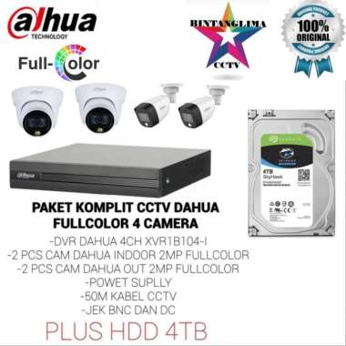 PAKET CCTV DAHUA FULLCOLOR 4 CAMERA KOMPLIT PLUS HDD 4TB