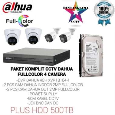 PAKET CCTV DAHUA FULLCOLOR 4 CAMERA KOMPLIT PLUS HDD500GB