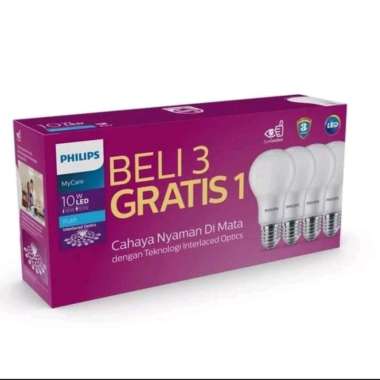 Lampu LED Bulb Philips Multipack 10W Paket isi 4 (3+1)