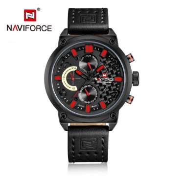 NAVIFORCE Jam Tangan Analog Pria NF-9068M Genuine Leather Strap BK-4.9